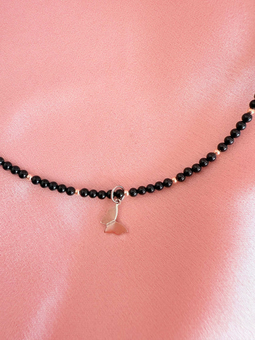 Colier Onix Negru si Fluture Argint