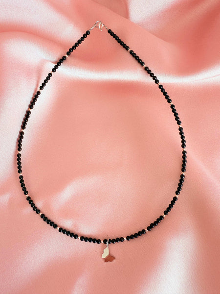 Colier Onix Negru si Fluture Argint